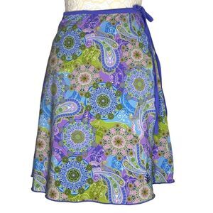 Coolibar Wrap Skirt Adjustable UPF 50 Paisley Blue Purple Green S